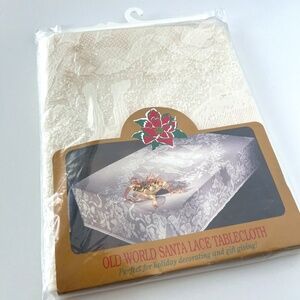 Vintage Christmas Tablecloth By Old World Santa Lace Made in the USA 70" Round